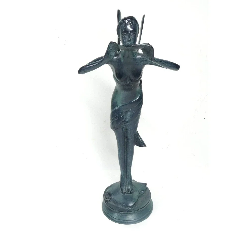 Fairy Pixie Winged Nymph Figure Statue 12” Bronze David Kay 1993 Vintage